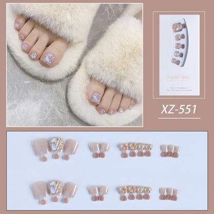 New 2022 Summer Gold Full Diamond Feet Nails Press On Fake Glitter Toe Nail Stickers Full Cover Toe Nail Tips False Foot Nails