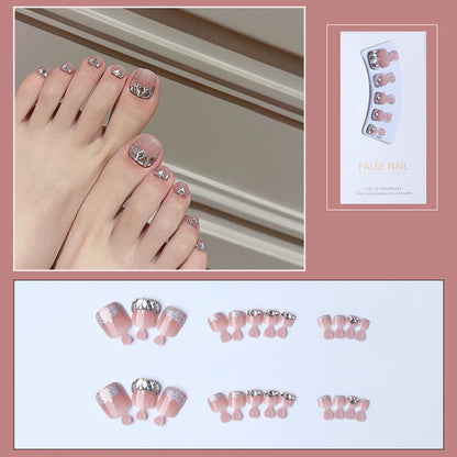 New 2022 Summer Gold Full Diamond Feet Nails Press On Fake Glitter Toe Nail Stickers Full Cover Toe Nail Tips False Foot Nails
