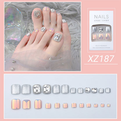 New 2022 Summer Gold Full Diamond Feet Nails Press On Fake Glitter Toe Nail Stickers Full Cover Toe Nail Tips False Foot Nails
