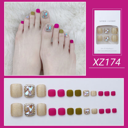 New 2022 Summer Gold Full Diamond Feet Nails Press On Fake Glitter Toe Nail Stickers Full Cover Toe Nail Tips False Foot Nails