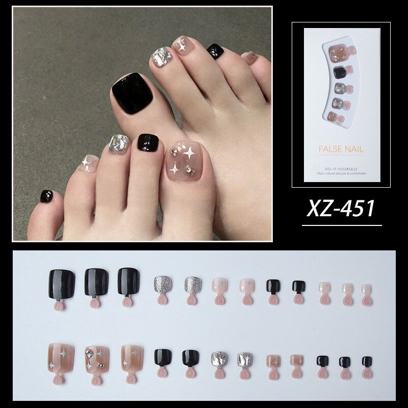 New 2022 Summer Gold Full Diamond Feet Nails Press On Fake Glitter Toe Nail Stickers Full Cover Toe Nail Tips False Foot Nails