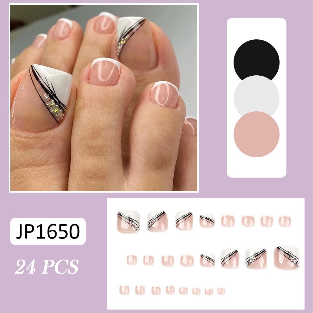 New 2022 Summer Gold Full Diamond Feet Nails Press On Fake Glitter Toe Nail Stickers Full Cover Toe Nail Tips False Foot Nails
