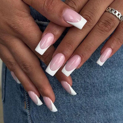 Pink Doodle French Wearable Nail Art Cartoon Style Design Fake Nails Detachable Finished False Nails Press on Nails with Glue