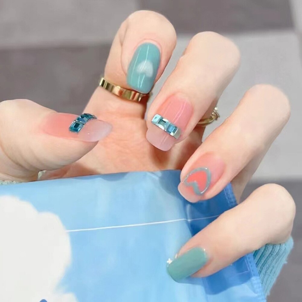 24pcs False Nails Floral Beads Decorated Artificial Nail Tips Bride Reusable Fingernails Fake Nail Press On Nail накладные ногти