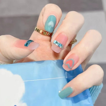 24pcs False Nails Floral Beads Decorated Artificial Nail Tips Bride Reusable Fingernails Fake Nail Press On Nail накладные ногти