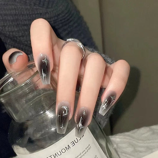 Y2k Fake Black Nail Long Ballet Reusable Adhesive Acrylic Press on set Nails Dark Acrylic Artificial False Nails Arts Tips 24pcs