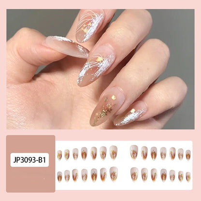 Sea Wave Carp Japanese Style Doodle False Nails Detachable Nude Pink Long Coffin Fake Nails with Glue Full Cover Press on Nails