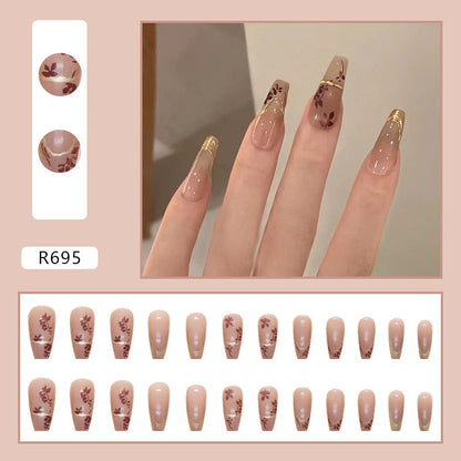 Y2k Fake Black Nail Long Ballet Reusable Adhesive Acrylic Press on set Nails Dark Acrylic Artificial False Nails Arts Tips 24pcs