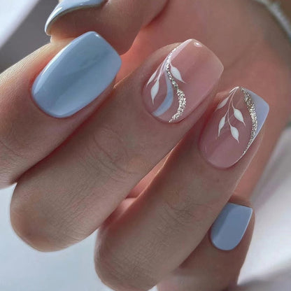 Summer New Square False Nails French Fake Nails With Flower Pattern Designs False Nails Full Cover Detachable Press on Nail Tips