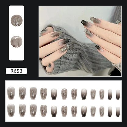 Y2k Fake Black Nail Long Ballet Reusable Adhesive Acrylic Press on set Nails Dark Acrylic Artificial False Nails Arts Tips 24pcs