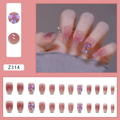 24pcs False Nails Floral Beads Decorated Artificial Nail Tips Bride Reusable Fingernails Fake Nail Press On Nail накладные ногти