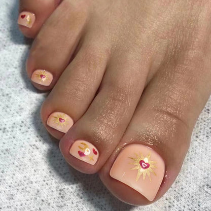 Toe Nails Set French Press on Foot Tips Fake Nail Tips with Designs Summer Reusable Artificial False Stick-on Nails Art 24pcs