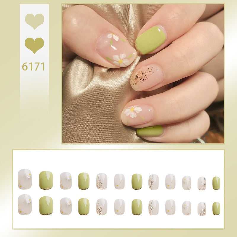 24pcs Lemon Short Wear Tips Nail False Patch Press on Nails Supplies for Professionals Artifical Fake Nails Faux Ongles Uñas