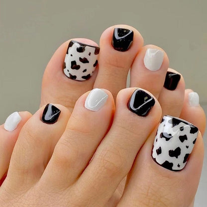 Toe Nails Set French Press on Foot Tips Fake Nail Tips with Designs Summer Reusable Artificial False Stick-on Nails Art 24pcs