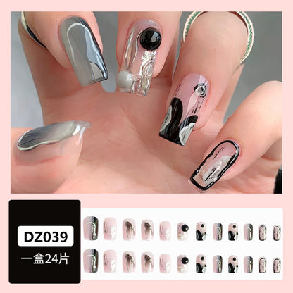 Purple Love Heart Leopard Print Wearable Nail Art Glossy Pink Fake Nails Finished False Nails Short Press on Nails with Glue