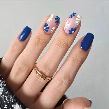 Purple Love Heart Leopard Print Wearable Nail Art Glossy Pink Fake Nails Finished False Nails Short Press on Nails with Glue