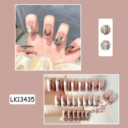 Y2k Fake Black Nail Long Ballet Reusable Adhesive Acrylic Press on set Nails Dark Acrylic Artificial False Nails Arts Tips 24pcs