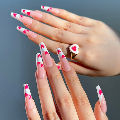 Sea Wave Carp Japanese Style Doodle False Nails Detachable Nude Pink Long Coffin Fake Nails with Glue Full Cover Press on Nails