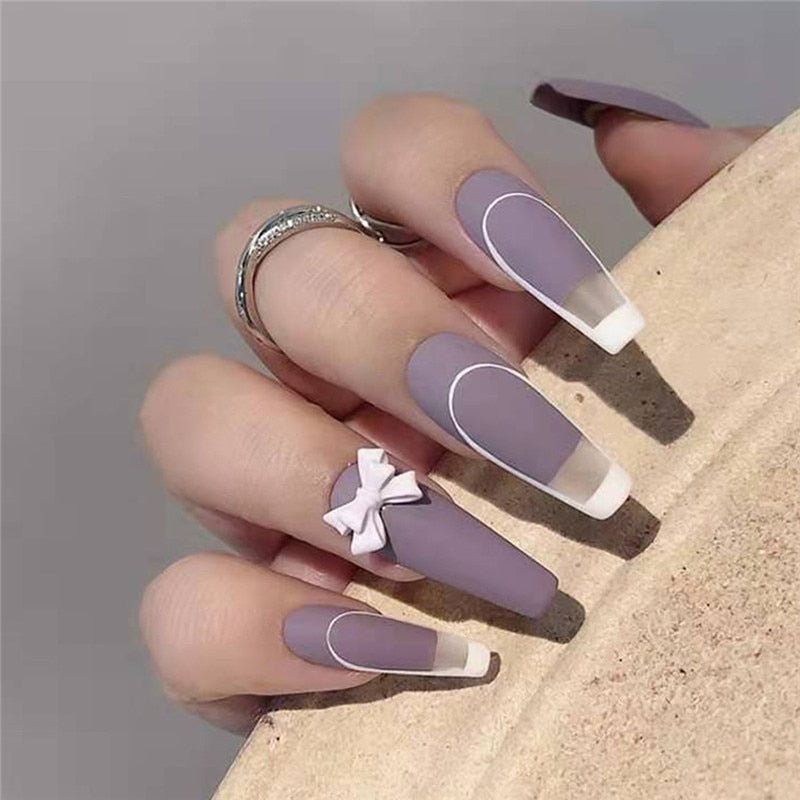 24pcs накладные ногти False Nails Supplies For Professionals With Glue Charming Nail Art Press On Nails French Wearable Manicure