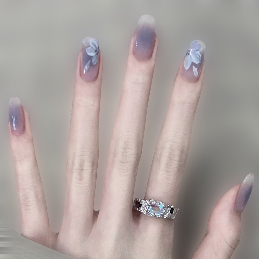24pcs False Nails Floral Beads Decorated Artificial Nail Tips Bride Reusable Fingernails Fake Nail Press On Nail накладные ногти