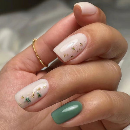 Summer New Square False Nails French Fake Nails With Flower Pattern Designs False Nails Full Cover Detachable Press on Nail Tips