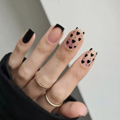 Purple Love Heart Leopard Print Wearable Nail Art Glossy Pink Fake Nails Finished False Nails Short Press on Nails with Glue