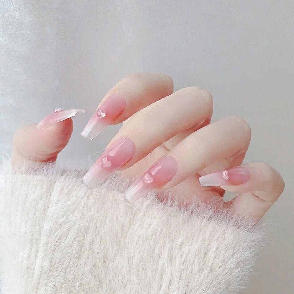 24pcs False Nails Floral Beads Decorated Artificial Nail Tips Bride Reusable Fingernails Fake Nail Press On Nail накладные ногти