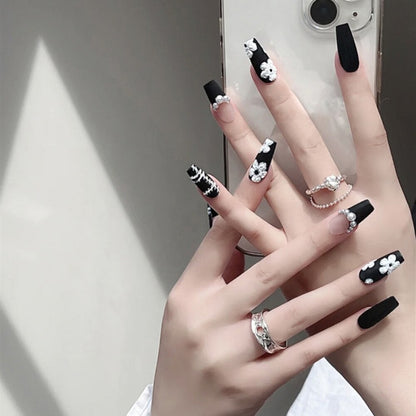 24pcs False Nails Floral Beads Decorated Artificial Nail Tips Bride Reusable Fingernails Fake Nail Press On Nail накладные ногти