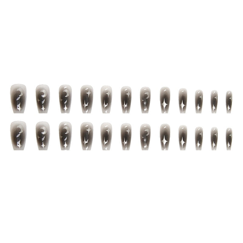 Y2k Fake Black Nail Long Ballet Reusable Adhesive Acrylic Press on set Nails Dark Acrylic Artificial False Nails Arts Tips 24pcs